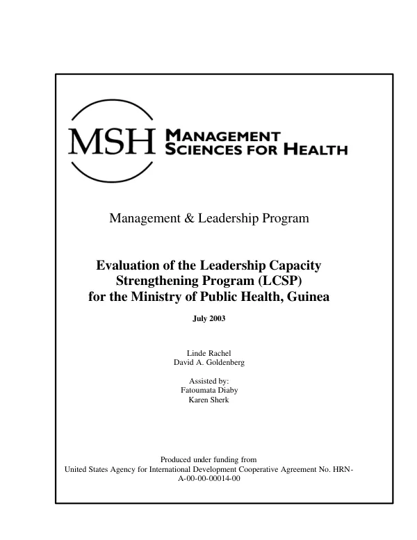 Evaluation of the leadership capacity strengthening program (LCSP) for the Ministry of Public Health, Guinea