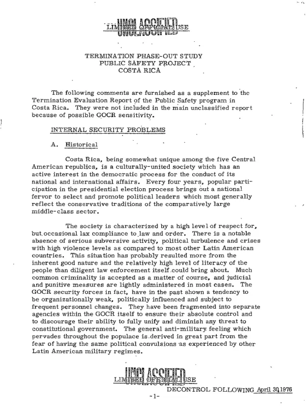 Termination phase-out study : public safety project, Costa Rica : supplement