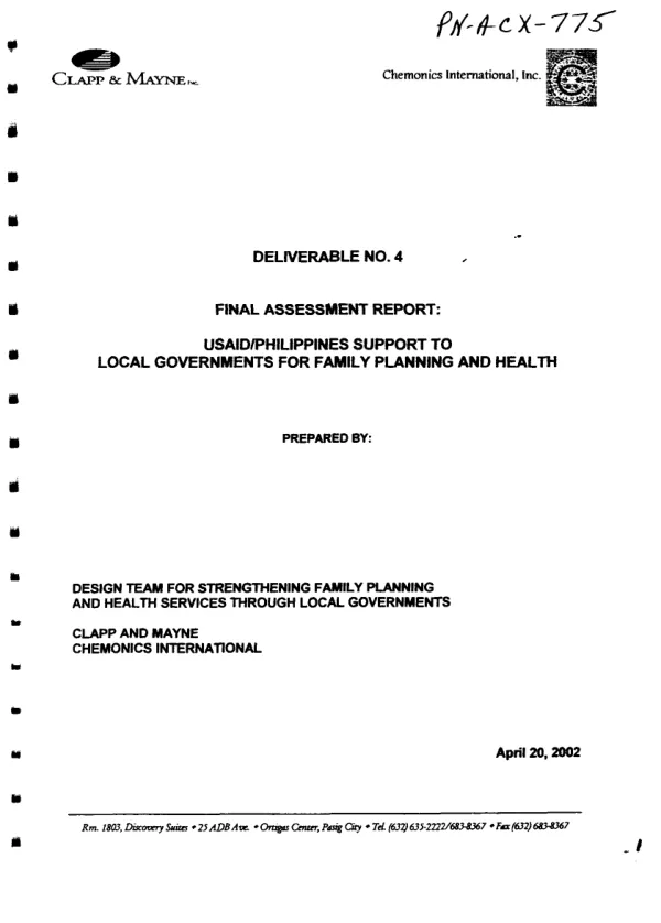 Final assessment report : USAID/Philippines support to local governments for family planning and health