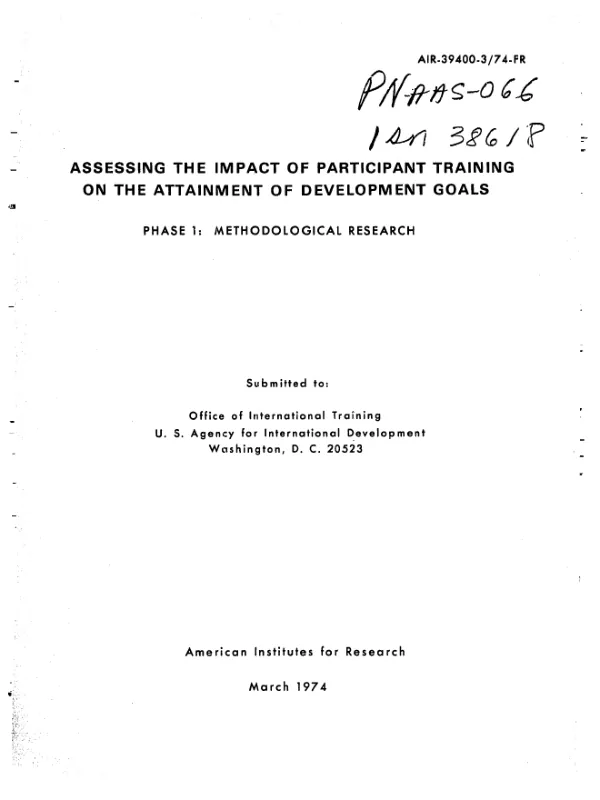 Assessing the impact of participant training on the attainment of development goals; phase 1 : methodological research
