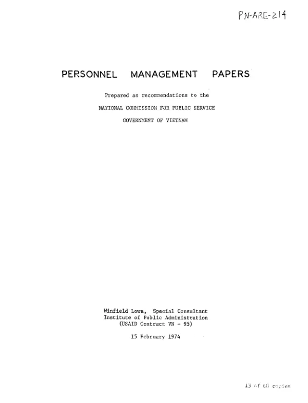 Personnel management papers prepared as recommendations to the National Commission for Public Service, Government of Vietnam