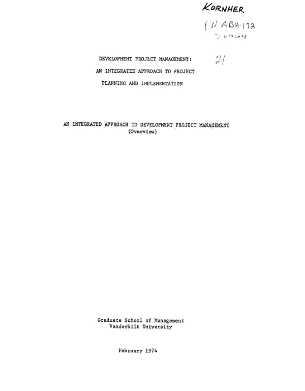 Development project management : an integrated approach to project planning and implementation