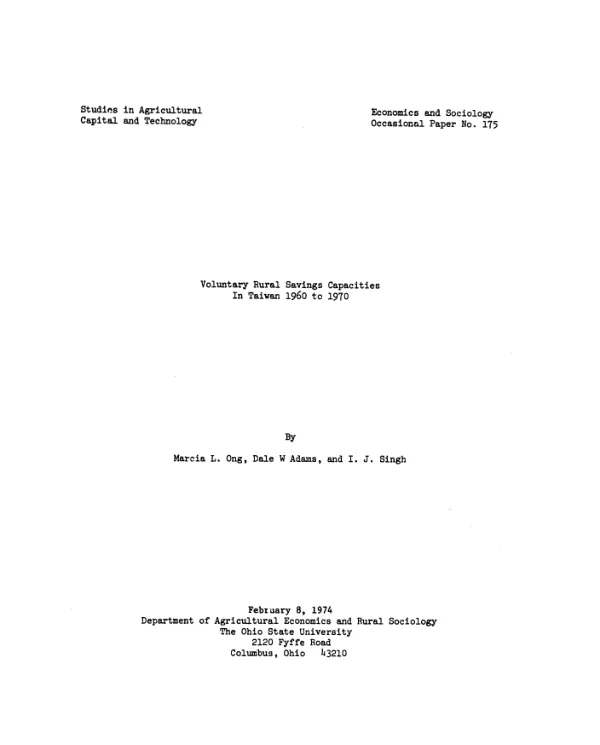Voluntary rural savings capacities in Taiwan, 1960-1970