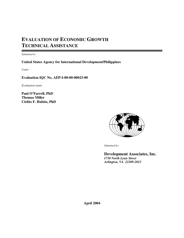 Evaluation of economic growth technical assistance [: Philippines]