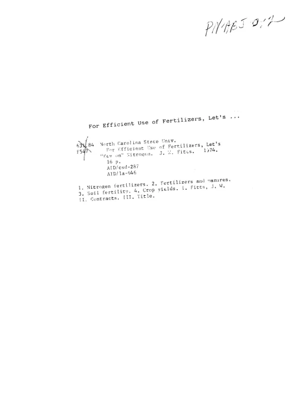 For efficient use of fertilizers, let"s `key on" nitrogen