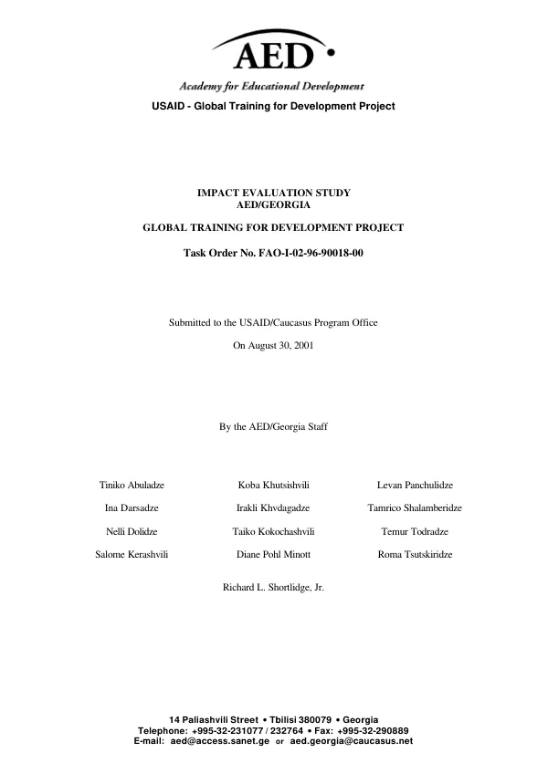 Impact evaluation study : AED/Georgia -- global training for development project : task order no. FAO-I-02-96-90018-00