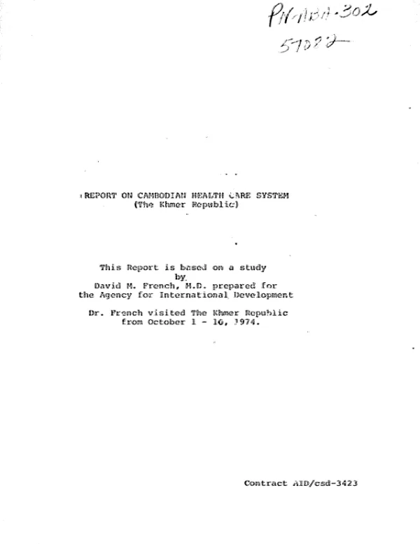 Report on Cambodian health care system (The Khmer Republic)