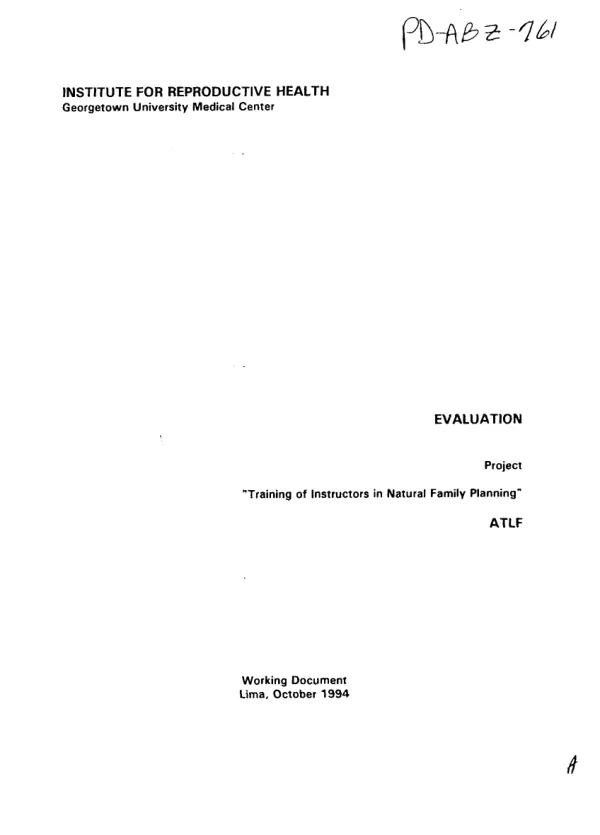 Evaluation : project -- 'training of instructors in natural family planning' -- ATLF