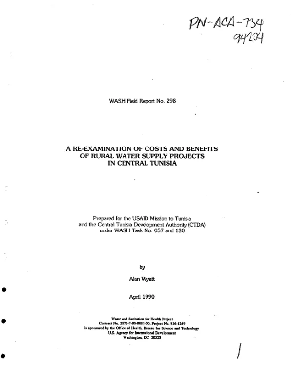 Re-examination of costs and benefits of rural water supply projects in Central Tunisia