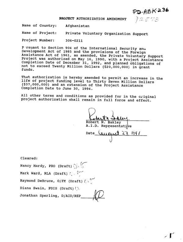 Private voluntary organization (PVO) support project (306-0211) : activity approval memorandum (AAM)