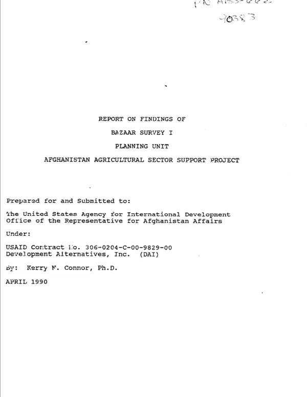 Report on findings of bazaar survey I