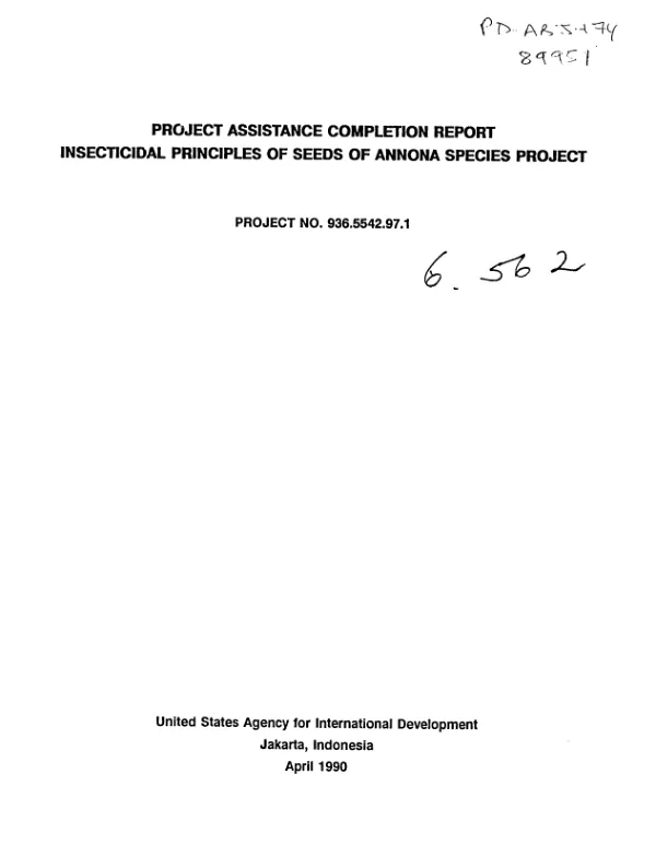 Project assistance completion report : insecticidal principles of seeds of Annona species project -- project no. 936.5542.97.1