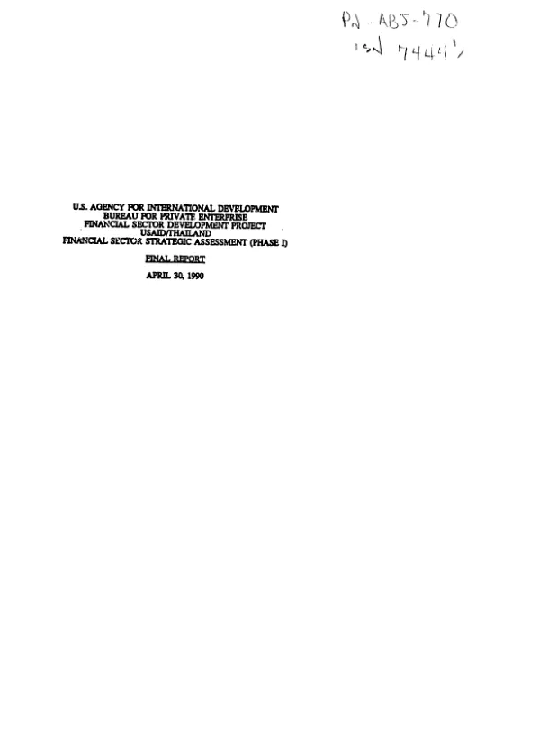 US Agency for International Development, Bureau for Private Enterprise -- financial sector development project, USAID/Thailand : financial sector strategic assessment (phase I)