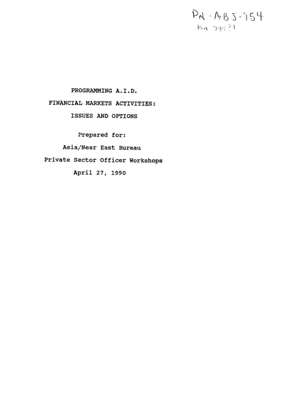 Programming A.I.D. financial markets activities : issues and options