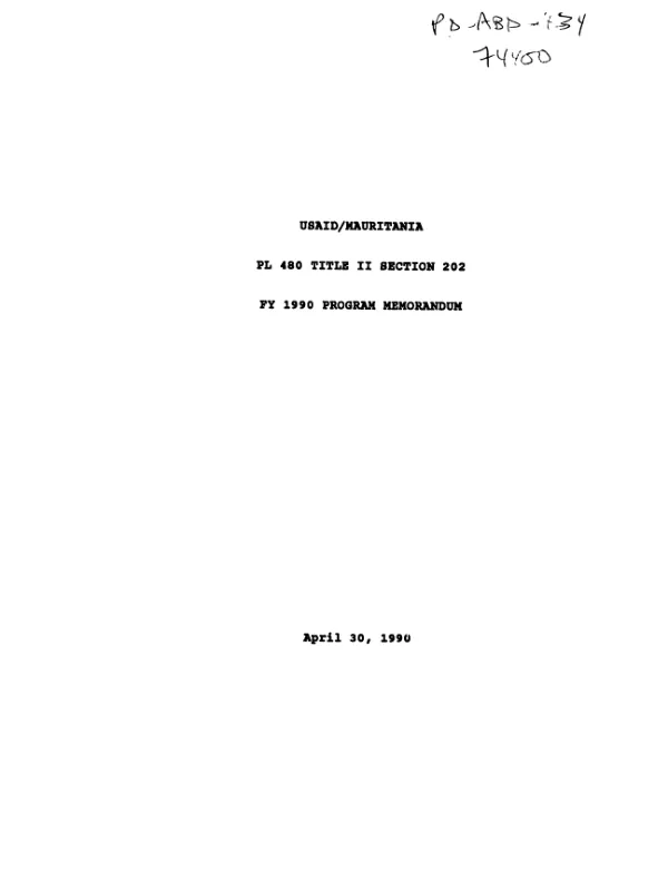USAID/Mauritania : PL-480 Title II section 202 -- FY 1990 program memorandum
