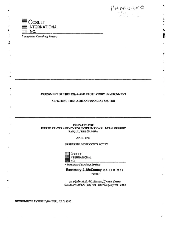Assessment of the legal and regulatory environment affecting the Gambian financial sector