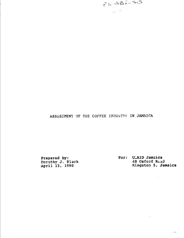 Assessment of the coffee industry in Jamaica