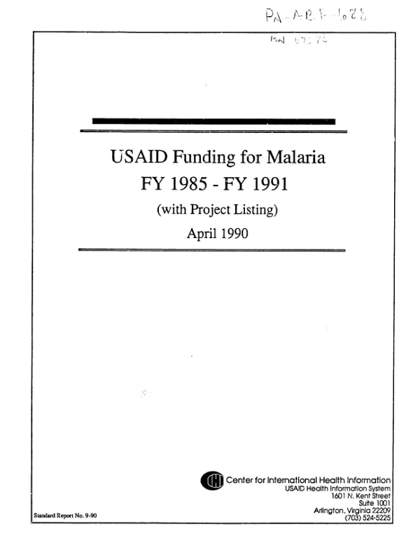 USAID funding for malaria, FY 1985-FY 1991 (with project listing)