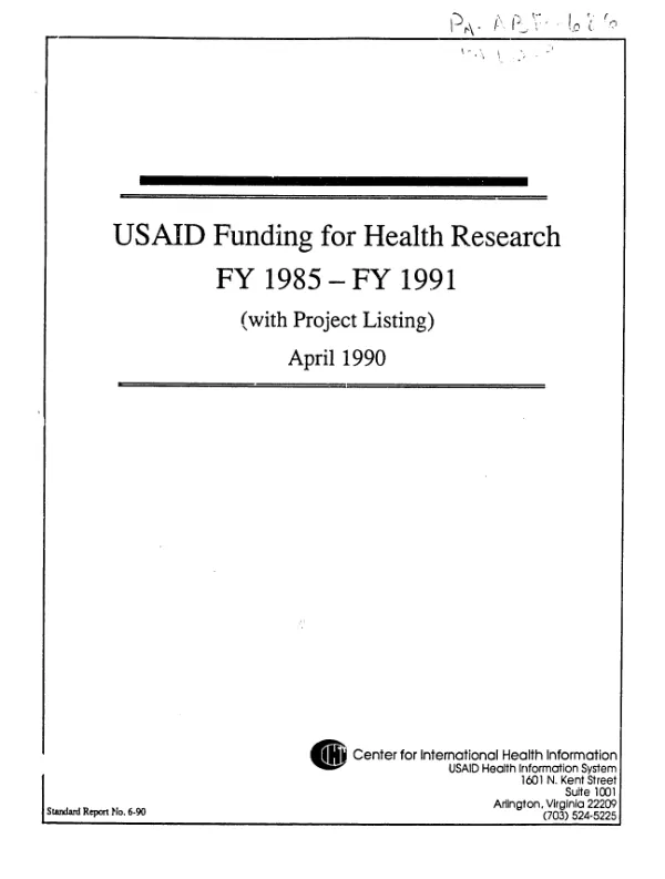 USAID funding for health research, FY 1985-FY 1991 (with project listing)