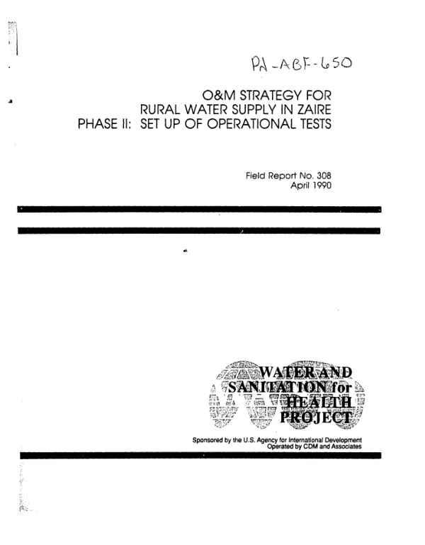 O&M strategy for rural water supply in Zaire -- phase II : set up of operational tests