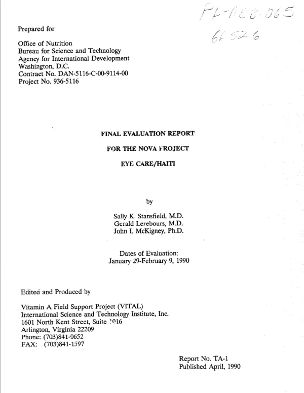 Final evaluation report for the NOVA project, Eye Care/Haiti