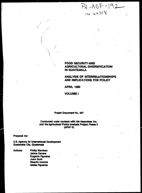 Food security and agricultural diversification in Guatemala : analysis of interrelationships and implications for policy