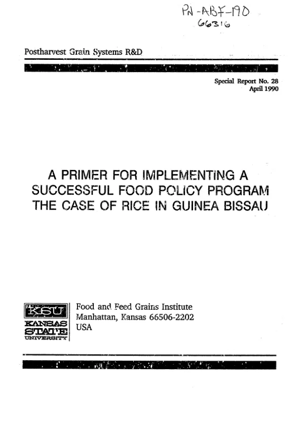 Primer for implementing a successful food policy program : the case of rice in Guinea-Bissau