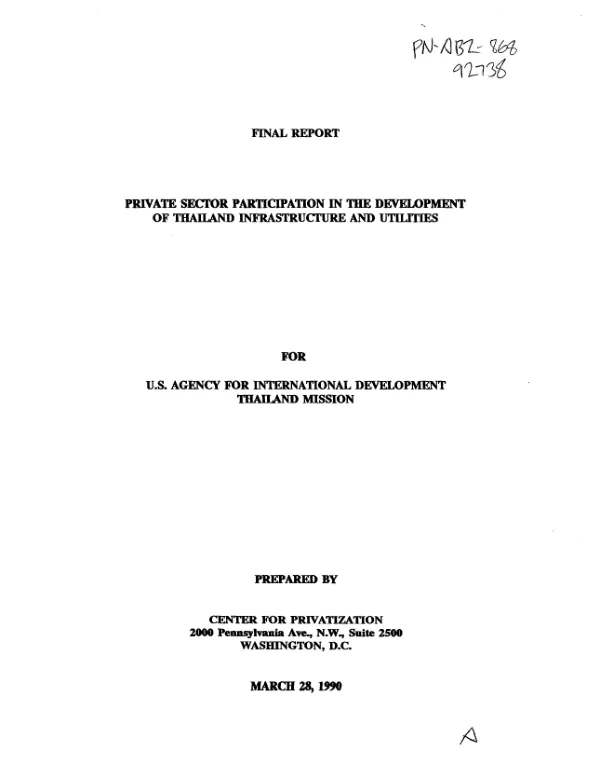 Final report : private sector participation in the development of Thailand infrastructure and utilities