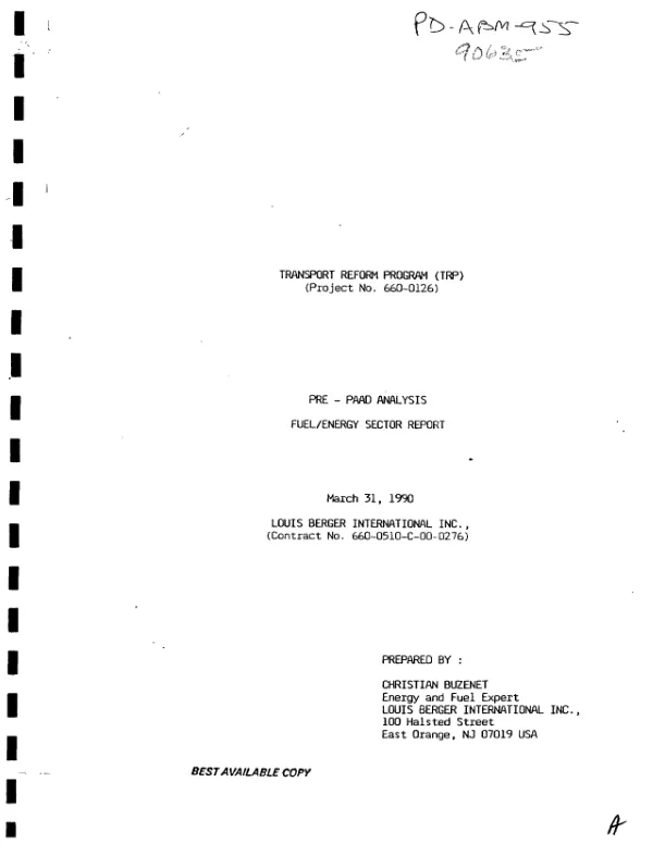 Transport reform program (TRP) (project no. 660-0126) : pre-PAAD analysis -- fuel/energy sector report