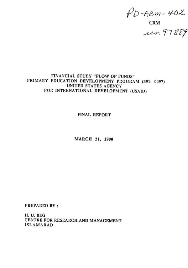 Financial study -- `flow of funds" : primary education development program (391-0497) -- United States Agency for International Development (USAID) -- final report
