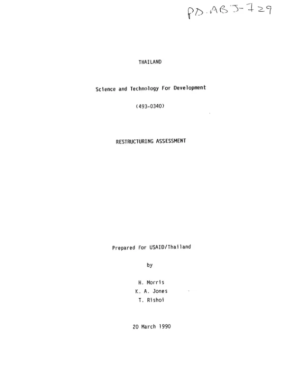 Thailand : science and technology for development (493-0340) -- restructuring assessment