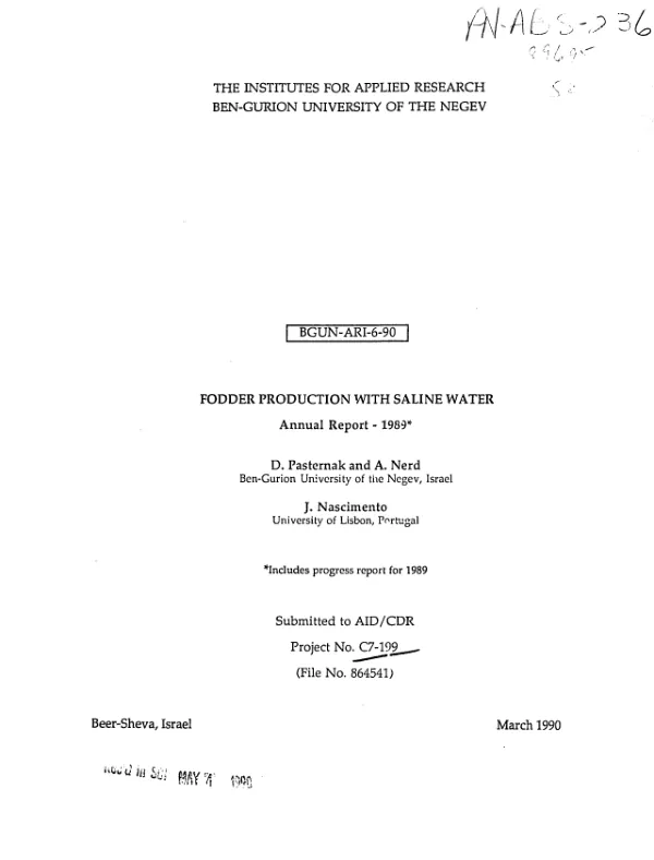 Fodder production with saline water : annual report - 1989