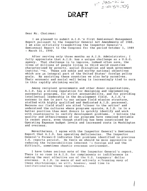Agency for International Development : first semiannual management report to Congress, [October 1, 1989-March 31, 1990]