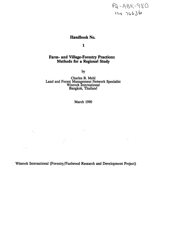 Farm - and village - forestry practices : methods for a regional study