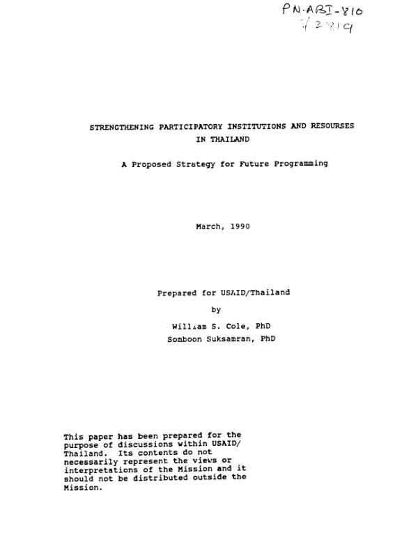 Strengthening participatory institutions and resources in Thailand : a proposed strategy for future programming