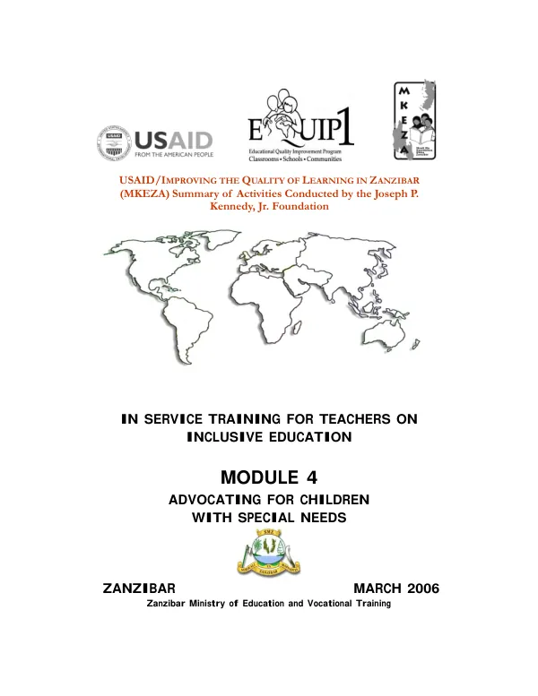 In service training for teachers on inclusive education : module 4 -- advocating for children with special needs