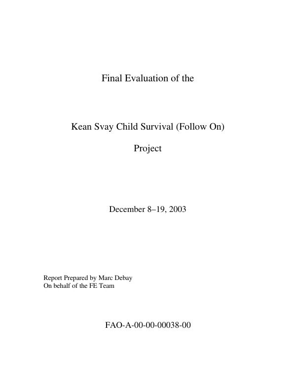 Final evaluation of the Kean Svay child survival (follow-on) project