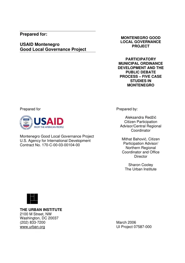 Participatory municipal ordinance development and the public debate process : five case studies in Montenegro