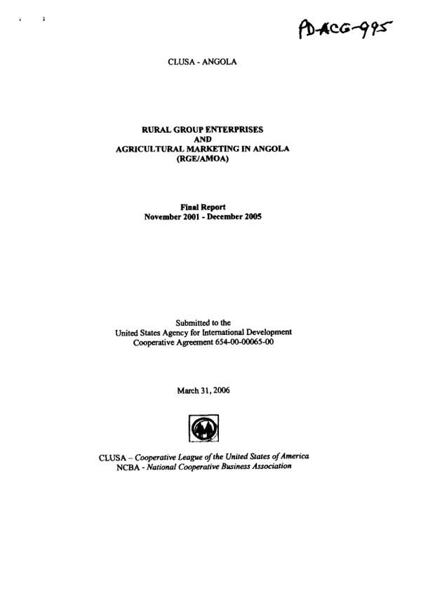 Rural group enterprises and agricultural marketing in Angola (RGE/AMOA) : final report, November 2001-December 2005