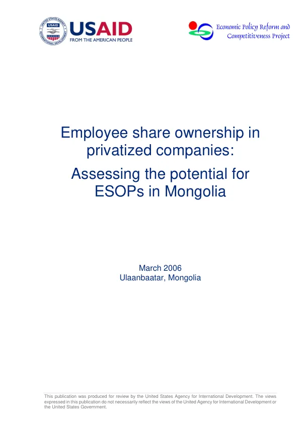 Employee share ownership in privatized companies : assessing the potential for ESOPs in Mongolia