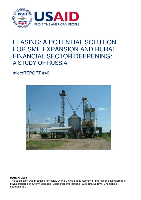 Leasing : a potential solution for SME expansion and rural financial sector deepening -- a study of Russia