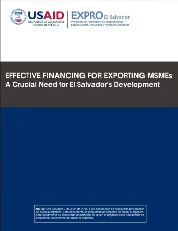 Effective financing for exporting MSMEs : a crucial need for El Salvador"s development