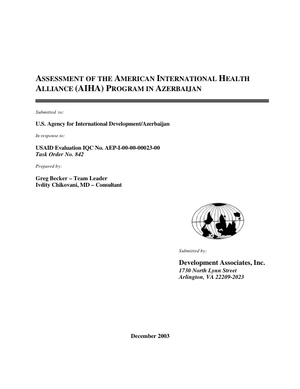 Assessment of the American International Health Alliance (AIHA) program in Azerbaijan