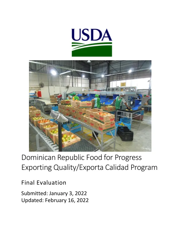 FY 2015 Dominican Republic food for progress exporting quality/exporta calidad program : final evaluation