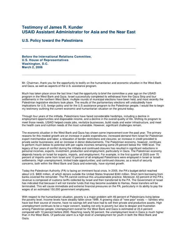 U.S. policy toward the Palestinians