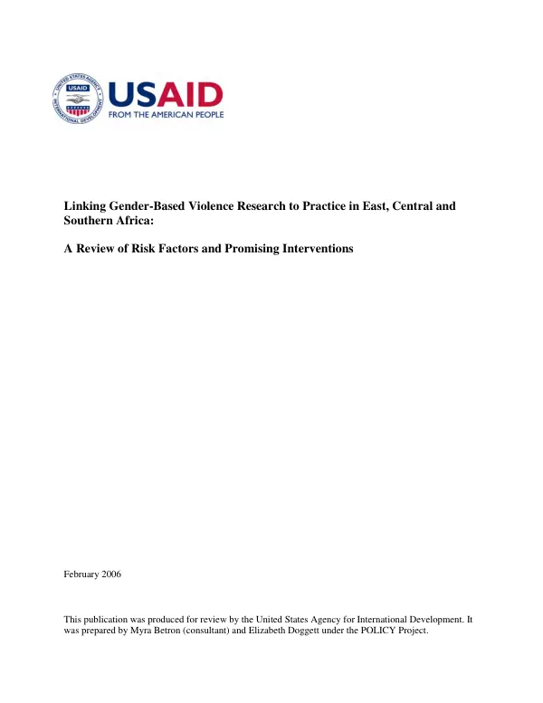 Linking gender-based violence research to practice in east, central and southern Africa : a review of risk factors and promising interventions