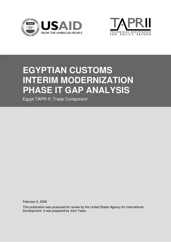 Eygptian customs interim modernization phase IT gap analysis : Egypt TAPR-II trade component