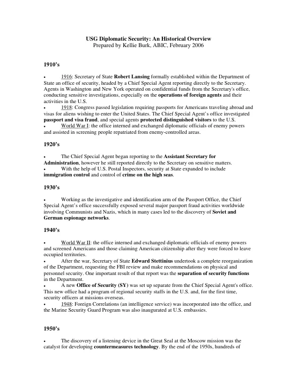 USG diplomatic security : an historical overview