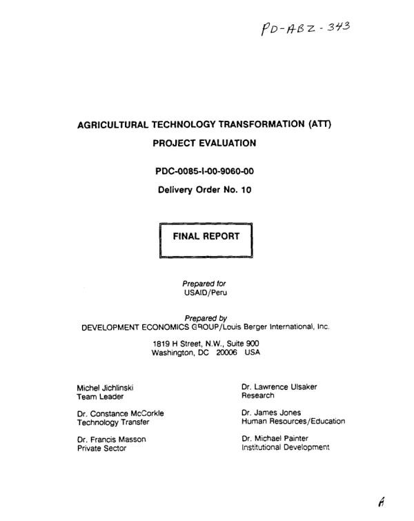 Agricultural technology transformation (ATT) project evaluation : PDC-0085-I-00-9060-00, delivery order no. 10 -- final report