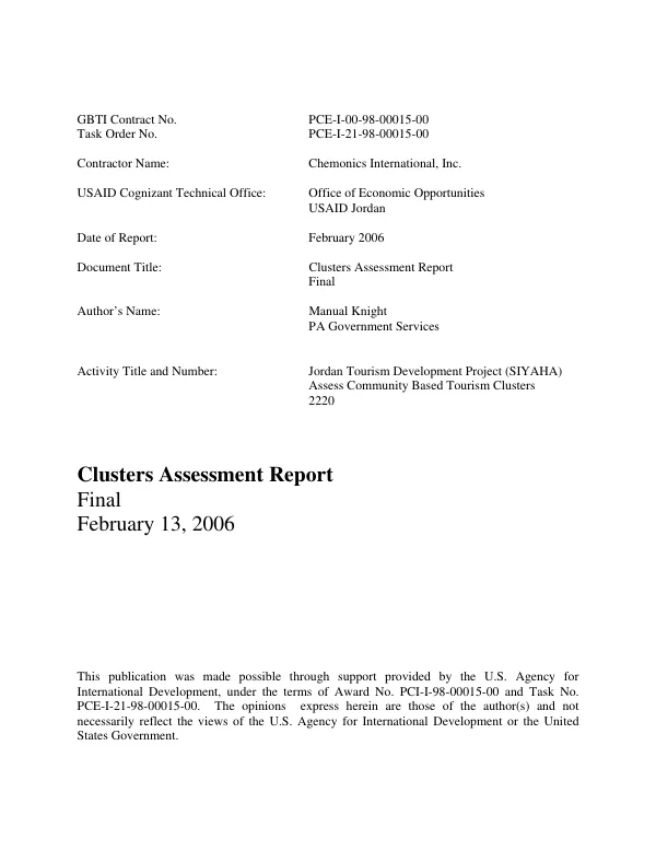Clusters assessment report : final